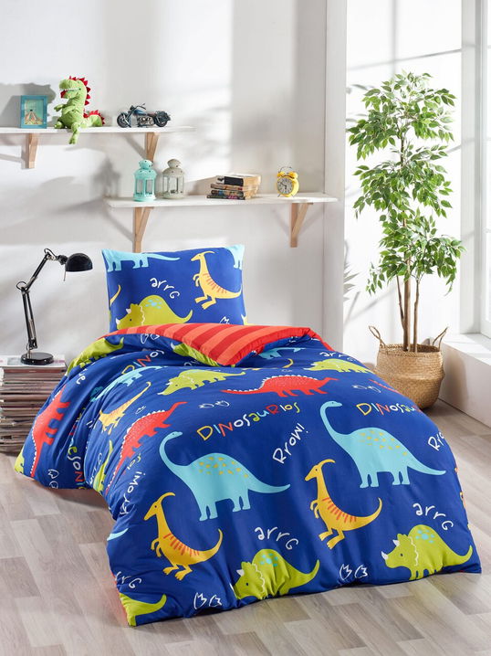 Lenjerie de pat pentru o persoana 2 piese, Dinazorus, EnLora Home, 65% bumbac/35% poliester