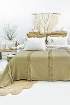 Set cuvertura de pat dubla 3 piese, Brianna - Khaki, Şaheser, Bumbac