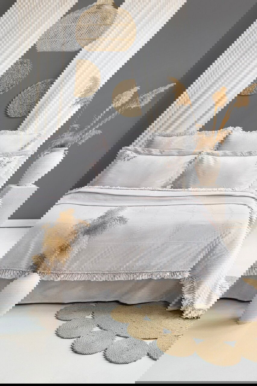 Set cuvertura de pat dubla 3 piese, Fiorella - Light Grey, Şaheser, 70% bumbac/30% poliester