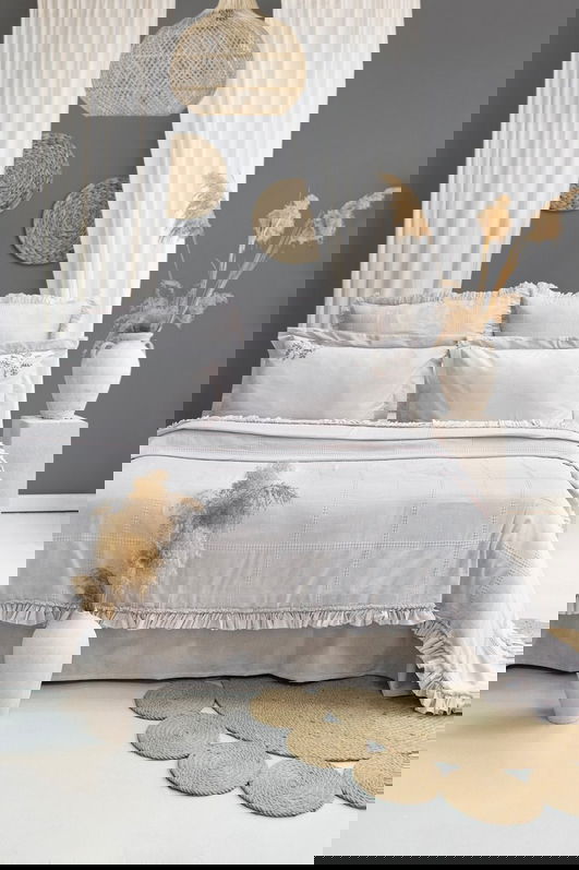Set cuvertura de pat dubla 3 piese, Fiorella - Light Grey, Şaheser, 70% bumbac/30% poliester