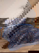 Cuvertura matlasata dubla, Varak - Dark Blue, EnLora Home, 65% bumbac/35% poliester