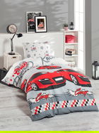 Lenjerie de pat pentru o persoana 2 piese, Crazy - Red, EnLora Home, 65% bumbac/35% poliester