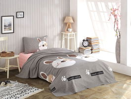 Set cuvertura pique dubla 3 piese, Tavşancık, Eponj Home, Bumbac
