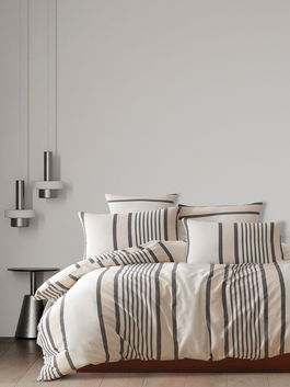 Lenjerie de pat dubla, Astana - Beige, Black, Acasă EnLora, 70% bumbac/30% poliester