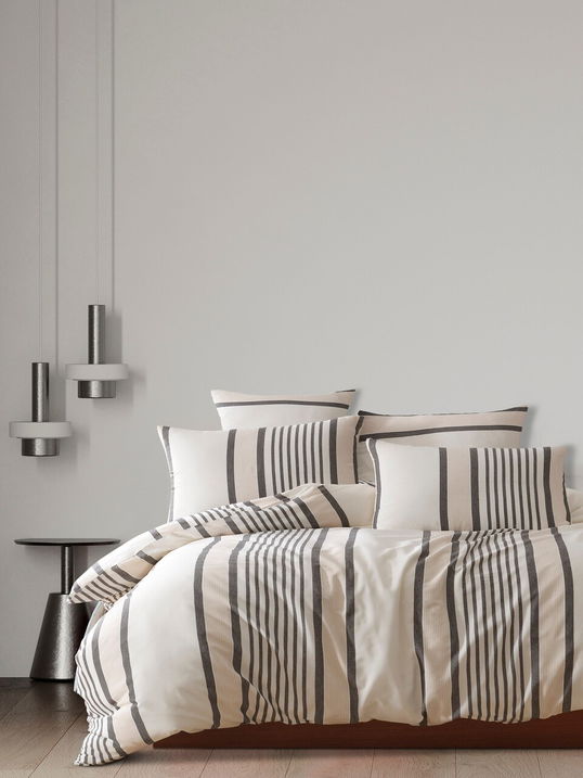 Lenjerie de pat dubla, Astana - Beige, Black, Acasă EnLora, 70% bumbac/30% poliester