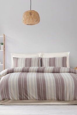 Lenjerie de pat dubla, Lima - Brown, EnLora Home, 70% bumbac/30% poliester