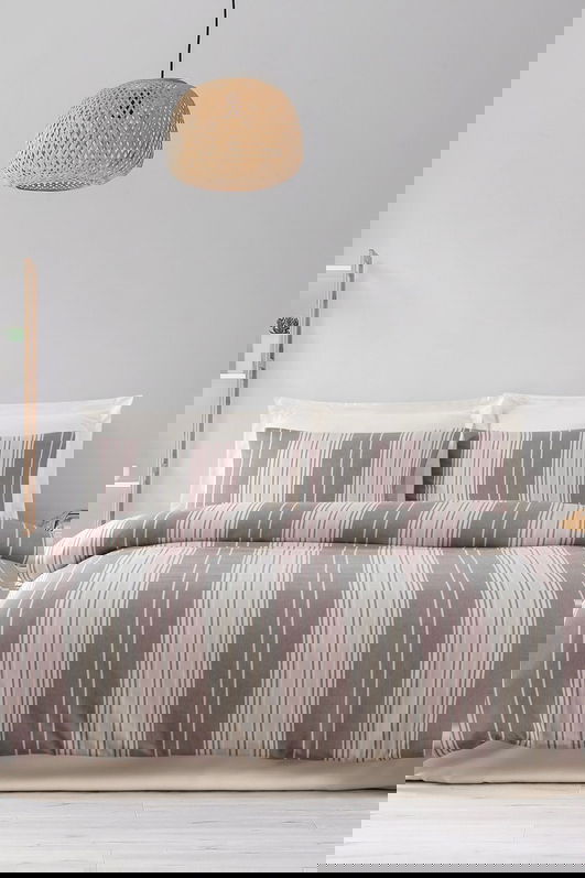 Lenjerie de pat dubla, Lima - Brown, EnLora Home, 70% bumbac/30% poliester