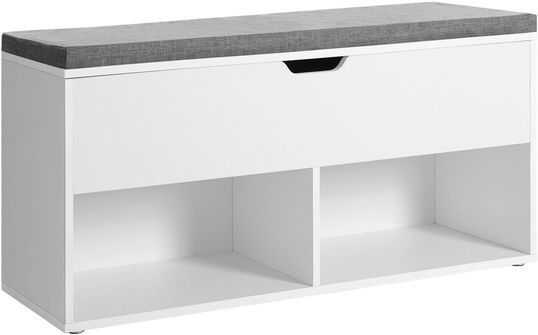 Bancheta cu spatiu de depozitare si pantofar, Vasagle, max 200 kg, 100x30x48 cm, PAL, alb