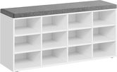 Bancheta cu pantofar Vasagle, 12 compartimente, 104x30.3x48 cm, max 136 kg, PAL, alb/gri