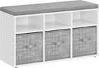 Bancheta cu 6 compartimente si 3 cutii textile, Vasagle, 87x30.3x48 cm, PAL/tesatura Oxford, alb