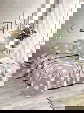 Set cuvertura de pat dubla 3 piese, Herz - Dusty Rose, Eponj Home, 65% bumbac/35% poliester