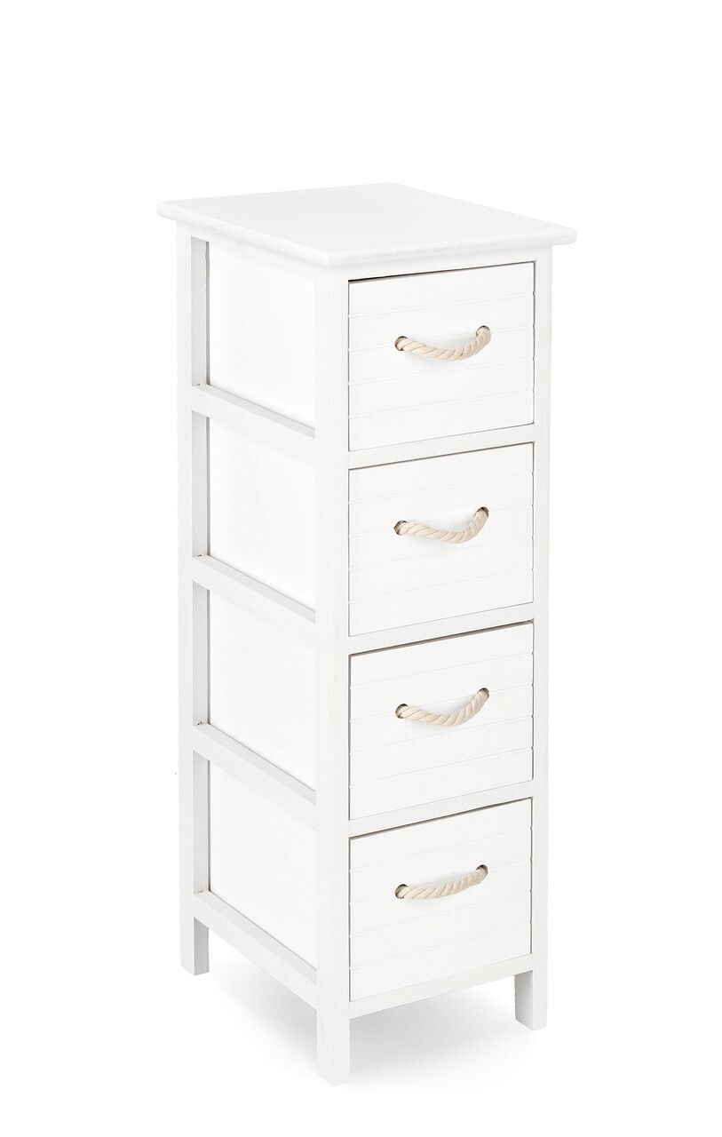 Comoda cu 4 sertare Yvette, Bizzotto, 26x32x80 cm, lemn de paulownia/MDF, alb/natural