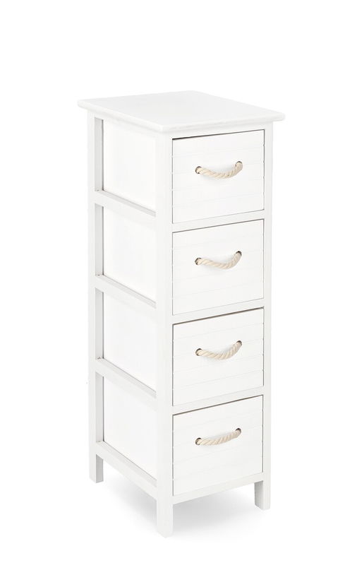 Comoda cu 4 sertare Yvette, Bizzotto, 26x32x80 cm, lemn de paulownia/MDF, alb/natural
