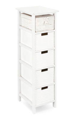 Comoda cu 5 sertare Leonie, Bizzotto, 26x32x98 cm, lemn de paulownia/MDF, alb