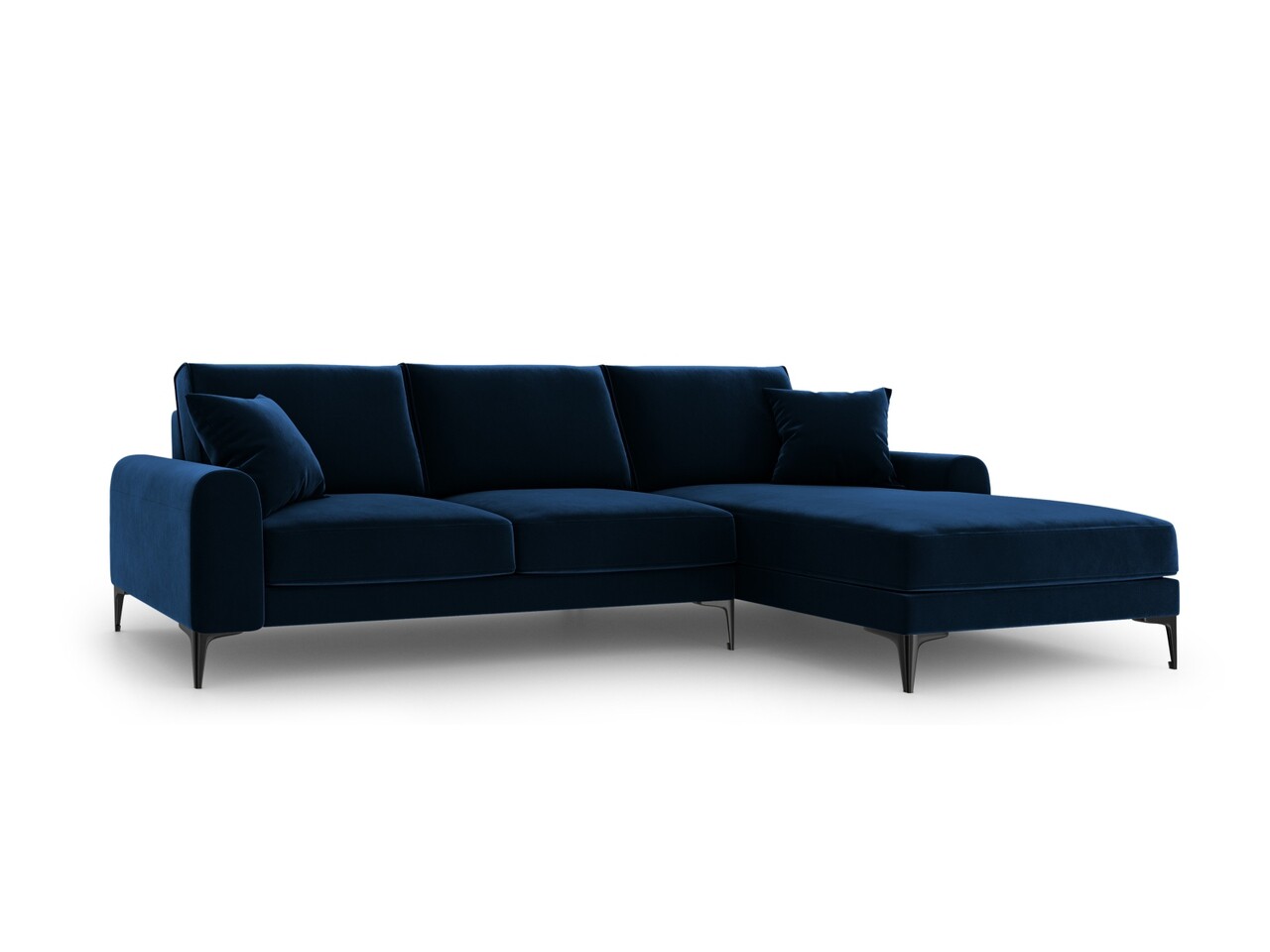 Coltar dreapta, Madara, Mazzini Sofas, 5 locuri, black legs, 254x182x90 cm, catifea, albastru regal