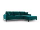 Coltar dreapta, Madara, Mazzini Sofas, 5 locuri, black legs, 254x182x90 cm, catifea, turcoaz