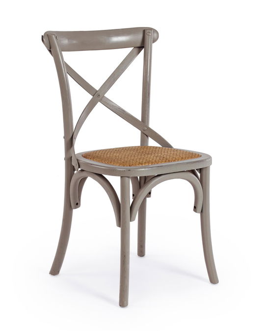 Scaun Cross, Bizzotto, 50.5x52x87 cm, lemn de ulm/ratan, gri inchis