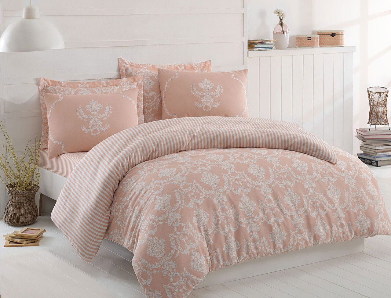 Lenjerie de pat dubla 3 piese, Pure - Powder, EnLora Home, 65% bumbac/35% poliester