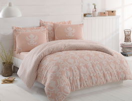 Lenjerie de pat dubla 3 piese, Pure - Powder, EnLora Home, 65% bumbac/35% poliester