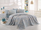 Set cuvertura pique dubla 3 piese, Tuval - Blue, EnLora Home, Bumbac