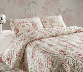 Set cuvertura matlasata Single 160x220 cm, 2 piese, Care - Pink, EnLora Home, 70% bumbac / 30% poliester