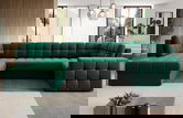 Coltar extensibil stanga 5 locuri ELTAP, LT-35LU, Blewett, 299x198x82 cm, lemn/poliester, verde inchis