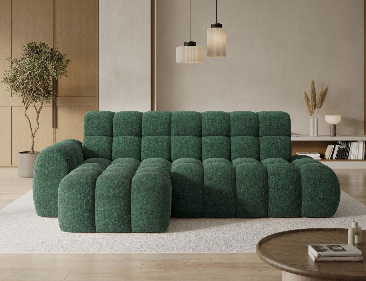 Coltar extensibil dreapta 3 locuri ELTAP, Ceedro, 283x165x98 cm, lemn/poliester, verde inchis