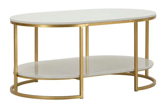 Masuta de cafea Izmir, Mauro Ferretti, 90x60x45 cm, fier/marmura, auriu/alb
