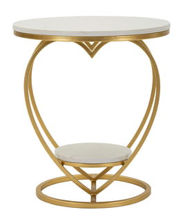 Masuta de cafea Heart, Mauro Ferretti, 40x45.5 cm, fier/marmura, auriu/alb