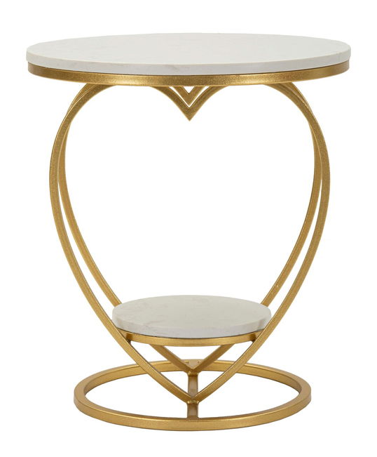 Masuta de cafea Heart, Mauro Ferretti, 40x45.5 cm, fier/marmura, auriu/alb