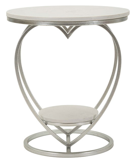 Masuta de cafea Heart, Mauro Ferretti, 40x45.5 cm, fier/marmura, argintiu/alb