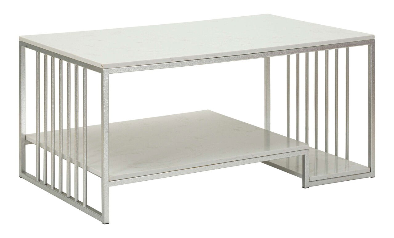 Masuta de cafea Kayseri, Mauro Ferretti, 90x45x60 cm, fier/marmura, argintiu/alb
