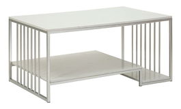 Masuta de cafea Kayseri, Mauro Ferretti, 90x45x60 cm, fier/marmura, argintiu/alb
