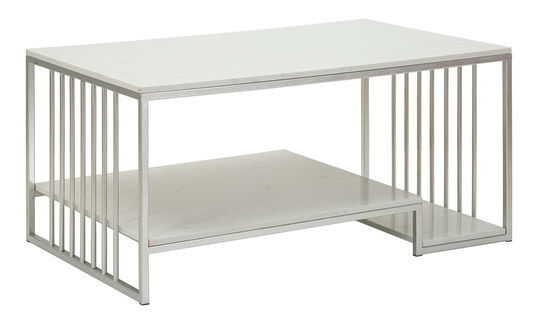 Masuta de cafea Kayseri, Mauro Ferretti, 90x45x60 cm, fier/marmura, argintiu/alb