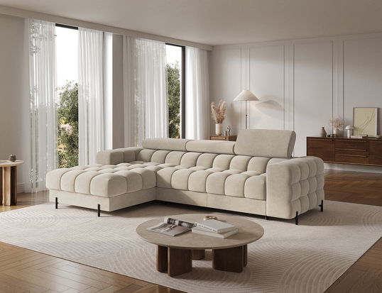 Coltar extensibil dreapta 3 locuri ELTAP, LT-18AU, Felro, 285x181x93 cm, lemn/poliester, bej inchis