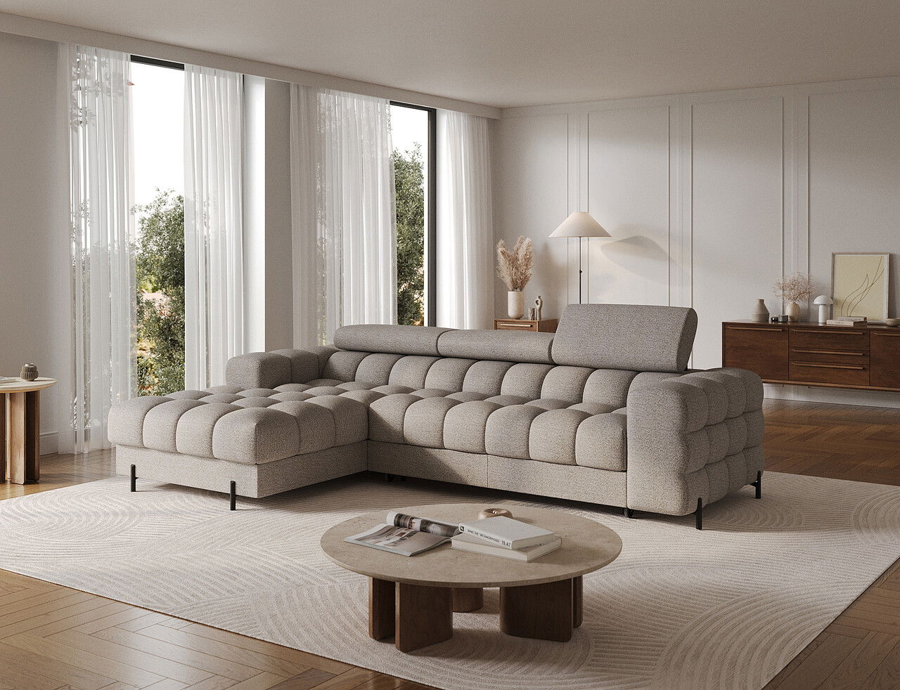 Coltar extensibil dreapta 3 locuri ELTAP, LT-20ROY, Felro, 285x181x93 cm, lemn/poliester, bej