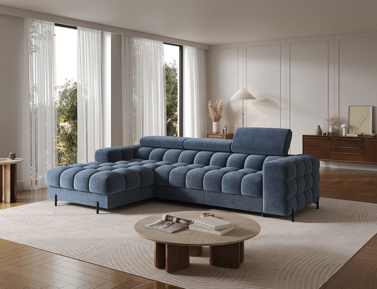 Coltar extensibil dreapta 3 locuri ELTAP, LT-40AU, Felro, 285x181x93 cm, lemn/poliester, albastru