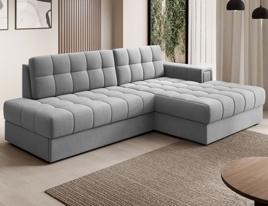 Coltar extensibil dreapta 3 locuri ELTAP, RT-04SO, Blezalt, 240x150x82 cm, lemn/poliester, gri deschis