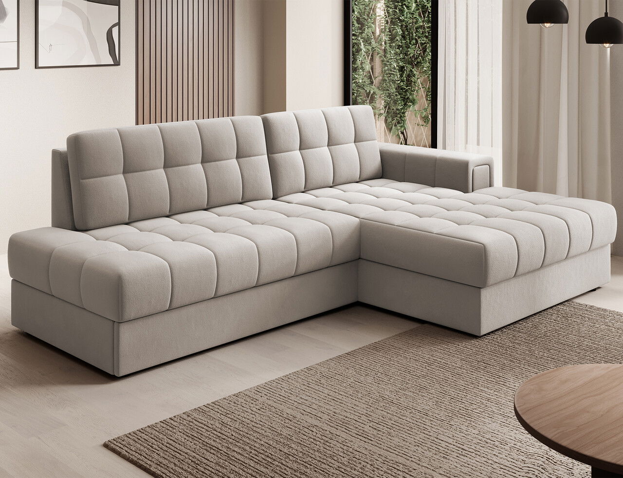 Coltar extensibil dreapta 3 locuri ELTAP, RT-18SO, Blezalt, 240x150x82 cm, lemn/poliester, bej deschis