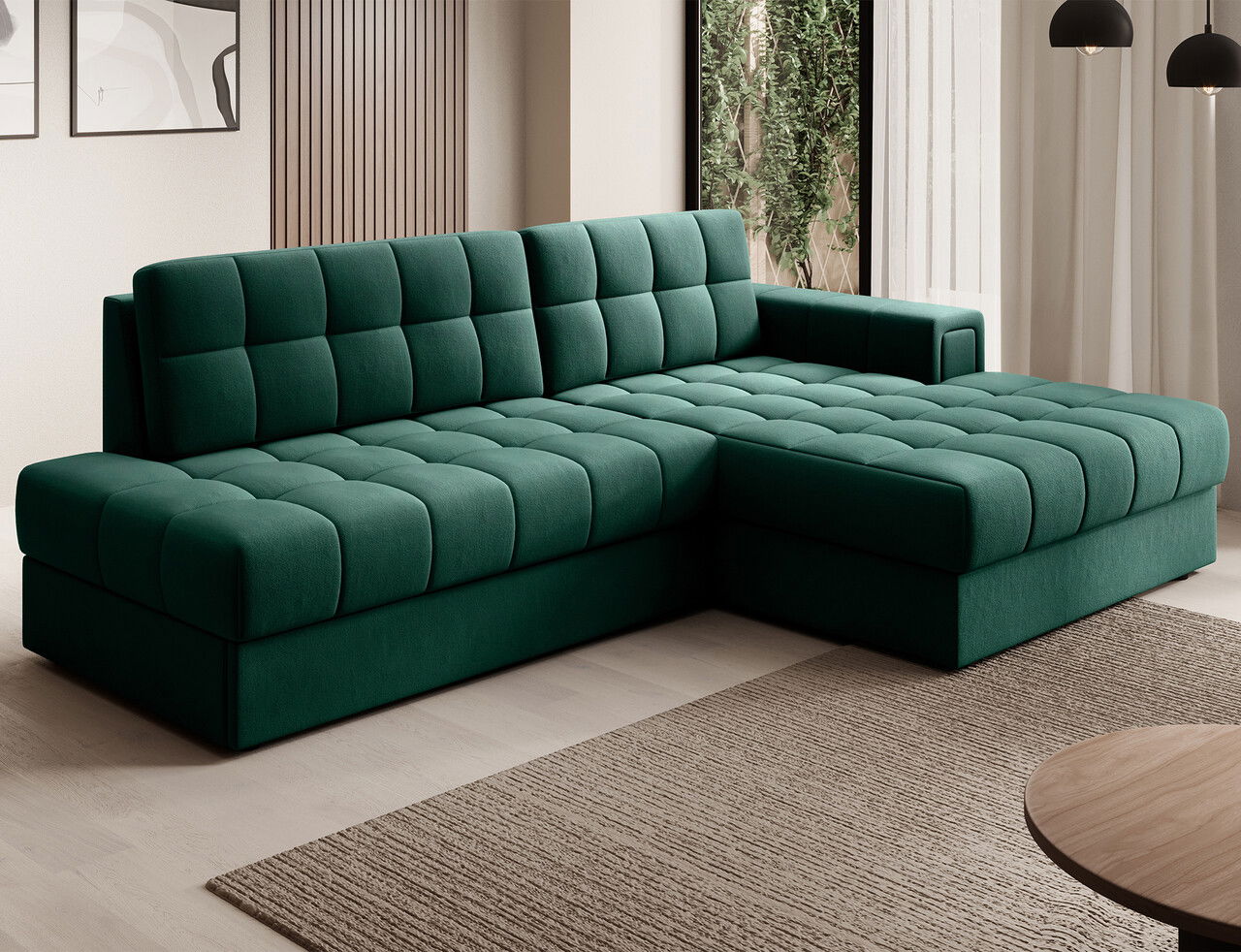 Coltar extensibil dreapta 3 locuri ELTAP, RT-35LU, Blezalt, 240x150x82 cm, lemn/poliester, verde inchis
