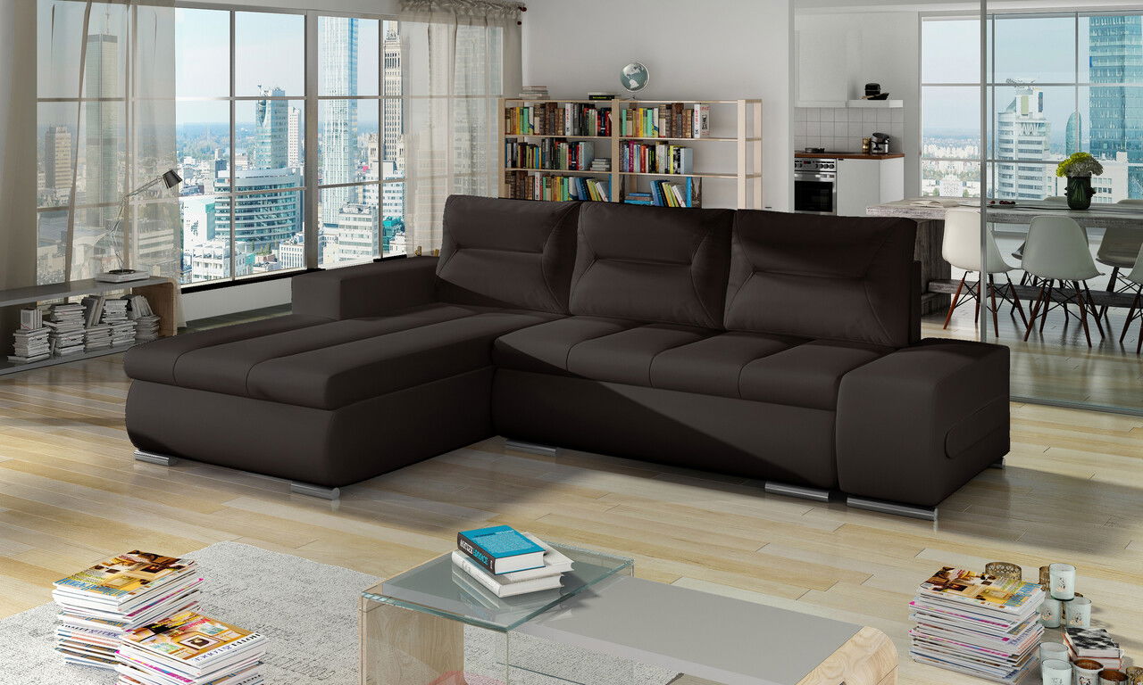 Coltar extensibil stanga 4 locuri ELTAP, Ov43, Ottavio, 275x180x85 cm, lemn/poliester, maro inchis