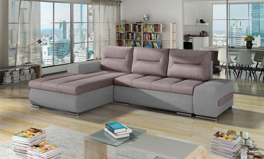 Coltar extensibil stanga 4 locuri ELTAP, Ov47, Ottavio, 275x180x85 cm, lemn/poliester, roz/gri inchis
