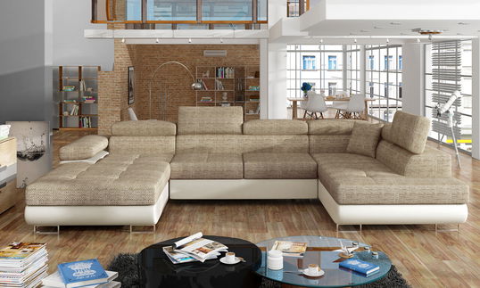 Coltar extensibil dreapta 6 locuri ELTAP, Rod-02, Rodrigo, 345x202x90 cm, lemn/poliester, bej inchis/bej deschis