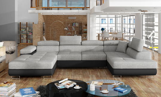 Coltar extensibil dreapta 6 locuri ELTAP, Rod-07, Rodrigo, 345x202x90 cm, lemn/poliester, gri deschis/negru
