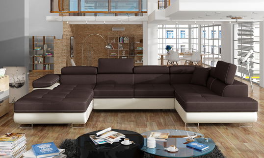 Coltar extensibil dreapta 6 locuri ELTAP, Rod-08, Rodrigo, 345x202x90 cm, lemn/poliester, maro inchis/bej