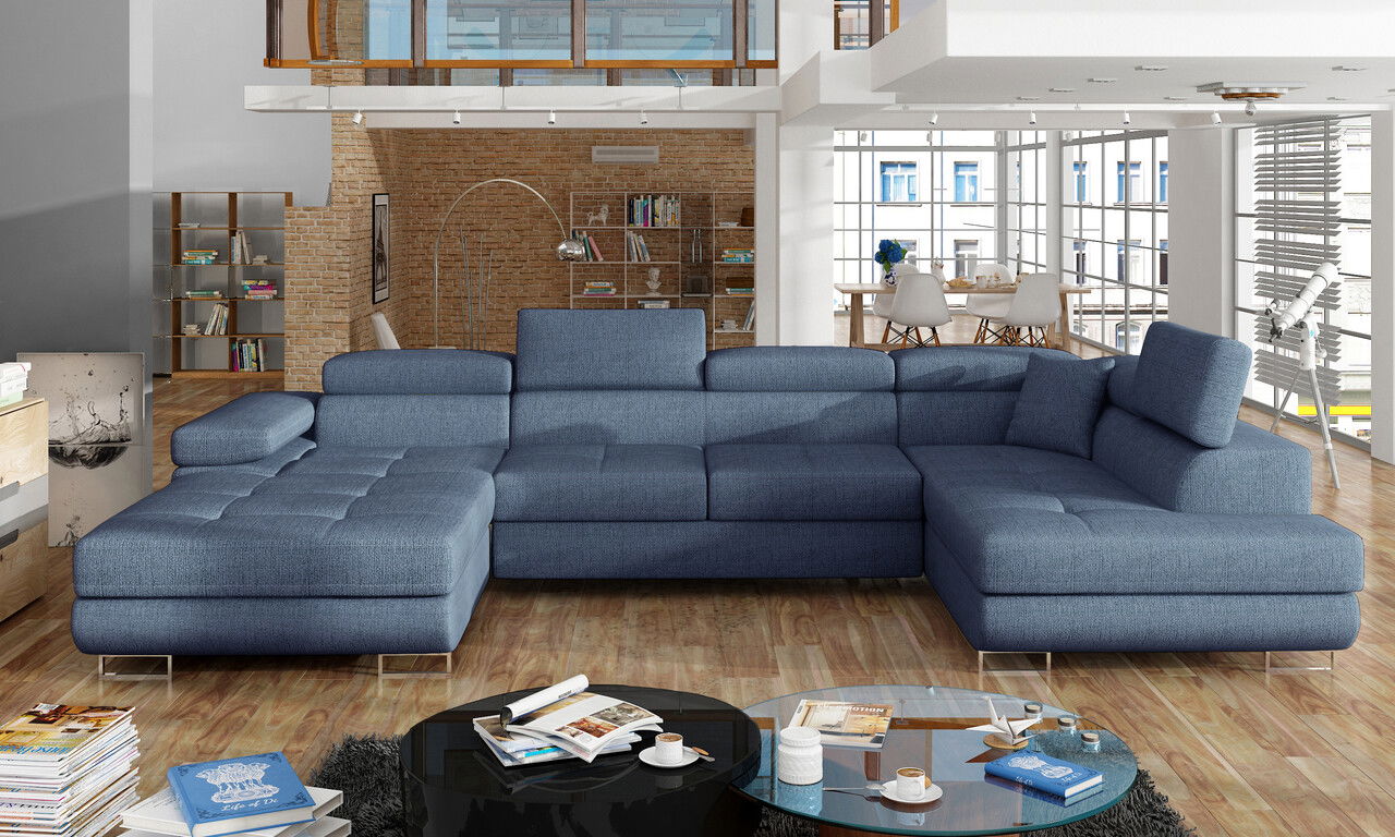 Coltar extensibil dreapta 6 locuri ELTAP, Rod-12, Rodrigo, 345x202x90 cm, lemn/poliester, albastru