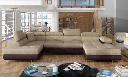 Coltar extensibil stanga 6 locuri ELTAP, Rod-16, Rodrigo, 345x202x90 cm, lemn/poliester, bej/maro inchis