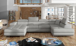 Coltar extensibil dreapta 6 locuri ELTAP, Rod-27, Rodrigo, 345x202x90 cm, lemn/poliester, gri deschis