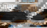 Coltar extensibil stanga 6 locuri ELTAP, Rod-309, Rodrigo, 345x202x90 cm, lemn/poliester, negru