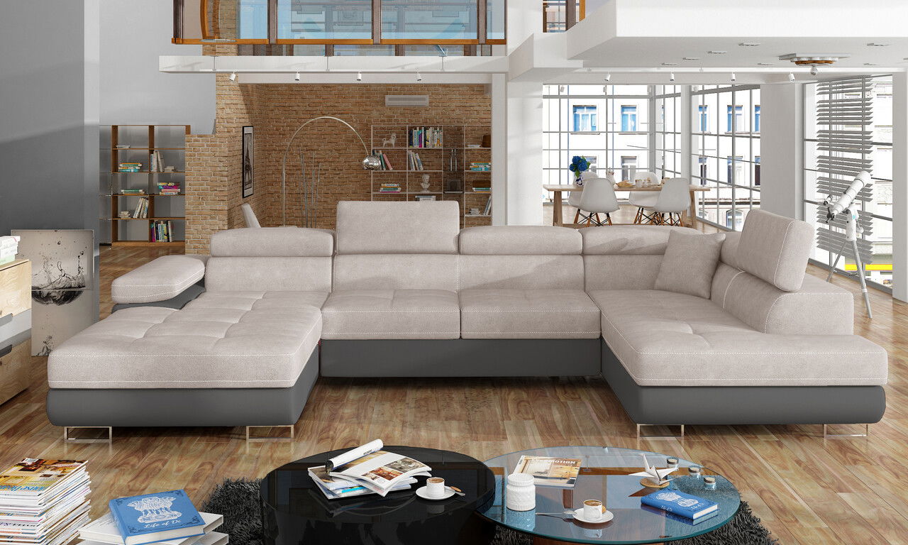 Coltar extensibil dreapta 6 locuri ELTAP, Rod-45, Rodrigo, 345x202x90 cm, lemn/poliester, gri/gri inchis